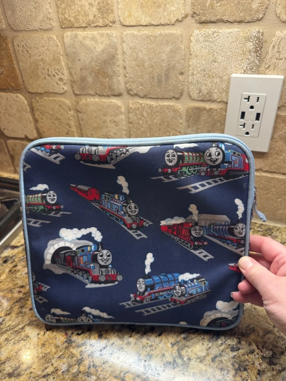 PBK Thomas & Friends Navy Blue Train Print Padded Tech Case with Light Blue Trim
